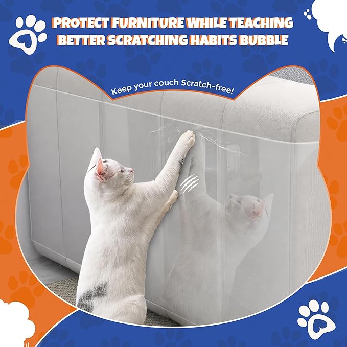 NAVZA® Cat Scratch Furniture Protector, 12 Pcs Couch Protector from Cat Claws Single Side Sticky Sheets, Easy Apply, Anti Scratch Furniture Protector for Sofa Corners, Walls, Doors with 50 Twist Pins