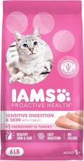 IAMS Proactive Health Adult Sensitive Digestion & Skin Dry Cat Food with Turkey, 6 lb. Bag