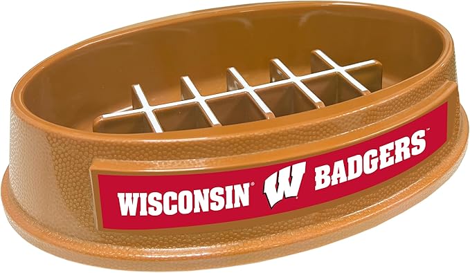NCAA Super-Bowl - Wisconsin Badgers Slow Feeder Dog Bowl. Football Design Slow Feeding Cat Bowl for Healthy Digestion. Non-Slip Pet Bowl for Large & Small Dogs & Cats