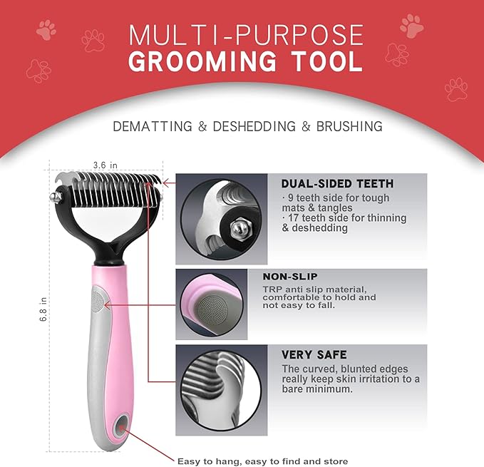 3Pcs Dog brush for shedding Undercoat Rake for Dogs & Cats - Double Sided Brush for Dematting Comb Grooming Tool kit -Dog Nail Clippers & Nail File