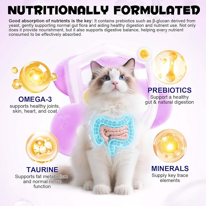 Cat Vitamins Treats, 15 in 1 Cat Multivitamin Chews Vitamins with Taurine, Omega Fatty Acids, Prebiotics for Health, Bones, Joint, Skin & Coat, Digestion, Immune Support(30 Day Supply)-2PCS