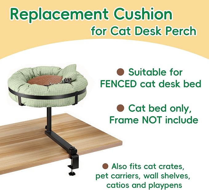 XXS Round Cat Bed 18 Inch, Summer & Winter Dual Use Washable Pet Bed, Small Cat & Dog Cushion for Crate, Carrier, Catio, Playpen, Wall Shelve, Replacement Cushion for Cat Desk Perch, Green