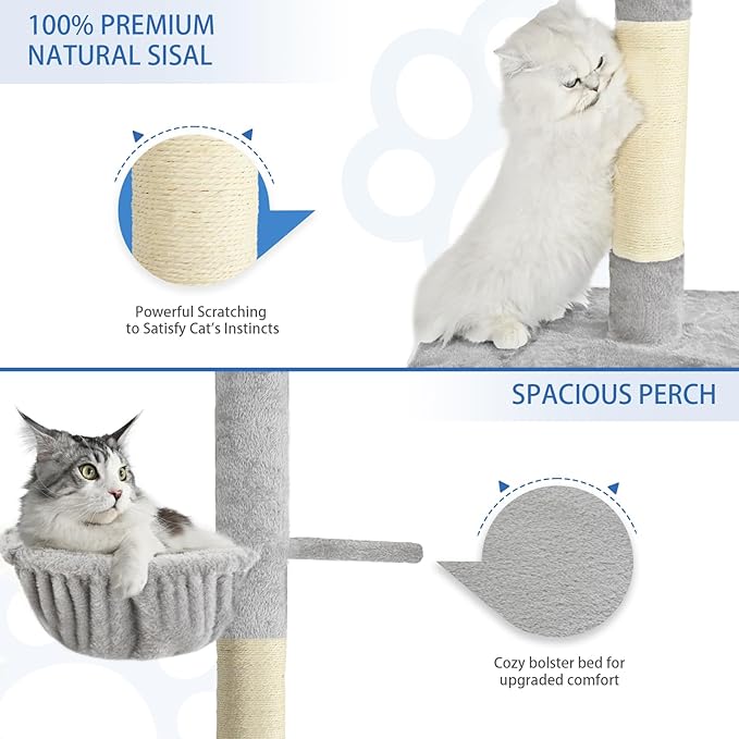 Cat Craft Floor to Ceiling Cat Tree,5 Tiers Tall Cat Tower with Adjustable Height(98-110),Skinny Ceiling Cat Tree with Cozy Hammock,Sisal Scratching Posts,Platforms,and Hanging Balls for Large Cats