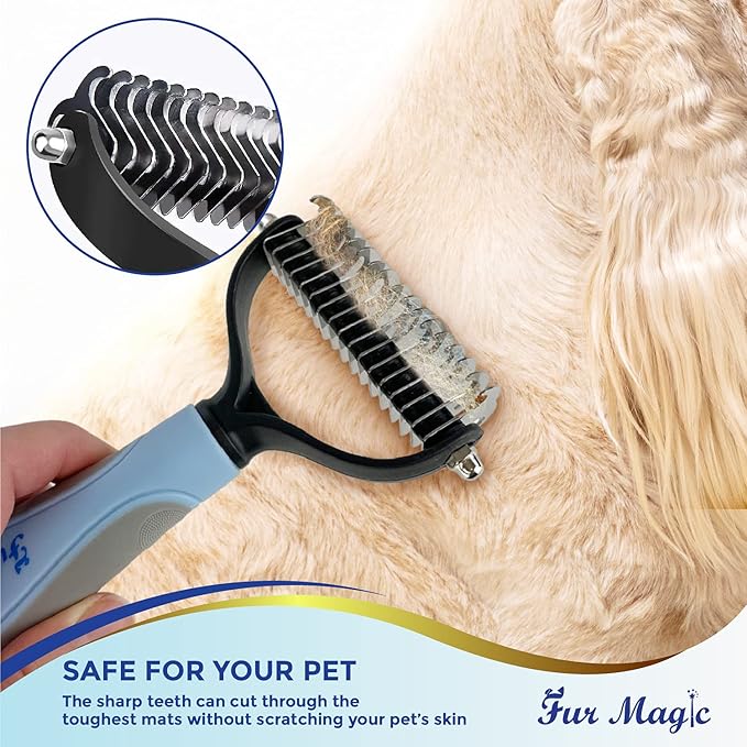 Fur Magic Large Deshedding Tool & Dematting Comb – Grooming Brushes for Dogs, Cats, Horses – Reduce Shedding and Remove Knots, Mats and Loose Undercoat