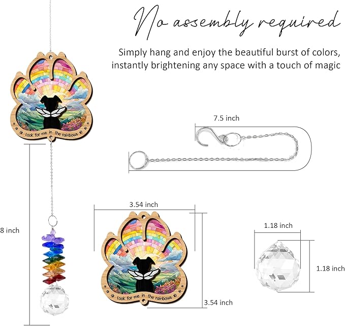 2 Layered Ornament Suncatcher - Rainbow Bridge Memorial Suncatcher - Pet Sympathy Keepsake - Paw Ornament for Loss of Dogs - Mother's Day Father's Day Christmas Birthday Gifts for Dog Lover