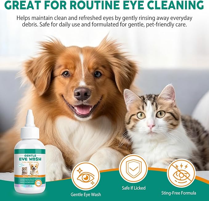 Dog Eye Drops, Eye Infection Treatment for Dogs and Cats, Soothe Infection & Allergy, Relieve Dry, Pink & Minor Irritated Eyes, Pet Tear Stain Remover & Eyes Cleaner, 100ml