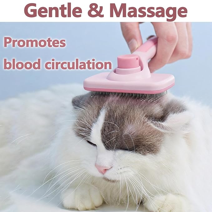 Self-Cleaning Cat Shedding Grooming Brush for Small Dog Pet Short Hair Remover Set Reusable Lint Removal Tool Carpet Scraper for Clothes Couch Bedding Furniture Car Pink