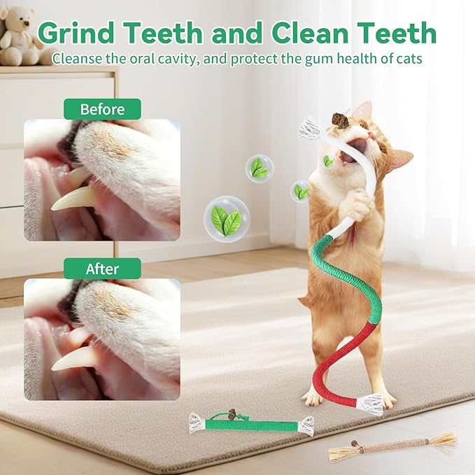 Cat Toys Cat Chew Toys, 8Pack cat Toys for Indoor Cats, cat Toys Interactive, Dental Care Chew Ropes with Cotton String, Fun Chew Sticks for Indoor Cats Playtime (8PCS)