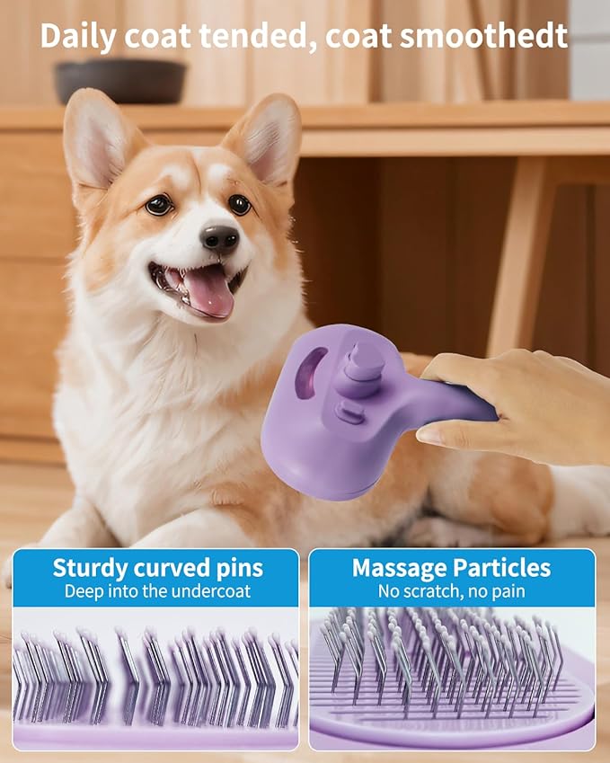 Dog Steam Brush 3 in 1 Cat Brushes with Steam, Release Button Grooming Brush for Pets Cats Dogs, Hair Removal Shedding for Small Animals Long Short Haired - Purple
