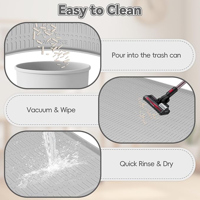 Kalolary Large Cat Litter Box Mat, 47" x 35" Silicone Litter Trapping Mat for Cats, Trapping Mat for Scatter Control with Raised Edge Waterproof Silicone Pad for Floor Easy to Clean (Light Gray)