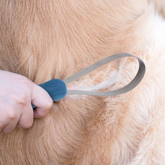 1 Pack Pet Dual-Sided Grooming Blade, Shedding Brush with Stainless Steel Blades, for All Dog Coat Types, with Soft Grip Handle, Pet Hair Removal Tools