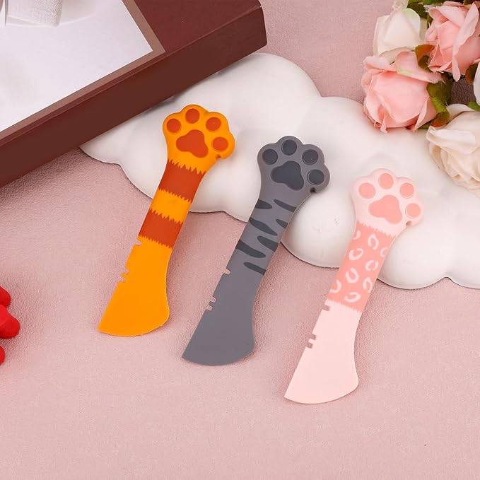 Tinoaly 3 Pcs Dog Cat Food Spoon, Adorable Paw Spoon for Wet Food Silicone Can Opener Multifunctional Pet Spatula Scoop Mixing Spoons for Cat Dog Supplies (Orange, Pink & Dark Grey)