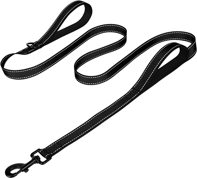 Joytale Dog Leash Heavy Duty for Large Dogs that Pull, Double Handle for Traffic Control, Double-Sided Reflective Leashes for Large Medium Dogs Night Safety, 5FT, Black