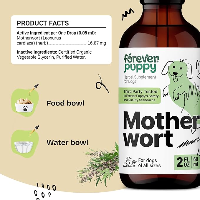 Forever Puppy Motherwort Drops for Dogs - Heart Support - Motherwort Herb Extract Supplement - Liquid Dog Vitamins and Supplements - Sugar & Alcohol-Free - 2 fl oz