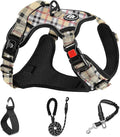 NESTROAD No Pull Dog Harness with Leash, Reflective No Choke Pet Vest Harness,Adjustable Soft Padded Dog Harness with Easy Control Handle for Small Dogs(Checkered Beige,Small)