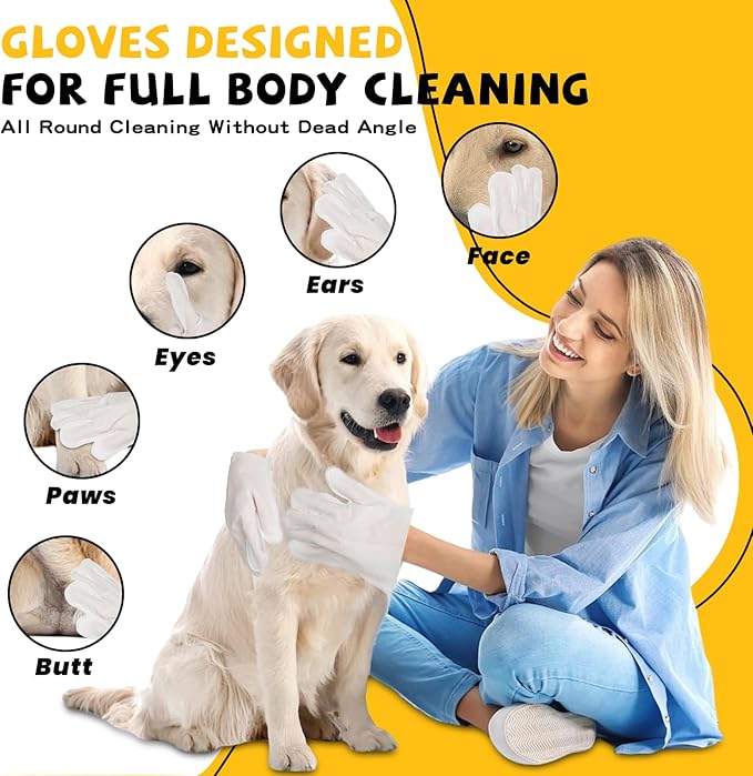 Pet Glove Wipes for Dogs Cats - Unscent Dog Washing Wipes & Waterless Cat Bathing Gloves Cleaning Deodorizing Grooming Wipe for Fur Paws Butt Face, Disposable Rinse Free Shampoo Mittens,10PCS