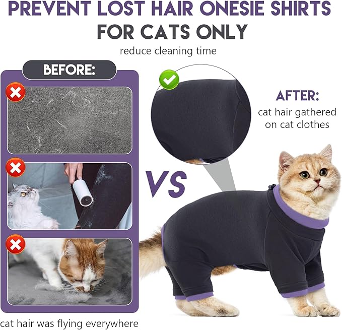 Sticky Cat Clothes Stretchy, Sphynx Hairless Sweater & Pajamas for Cats only, Soft Cat Onesie for Cats After Surgery Female Male & Hair Loss Prevention, Black 2XL