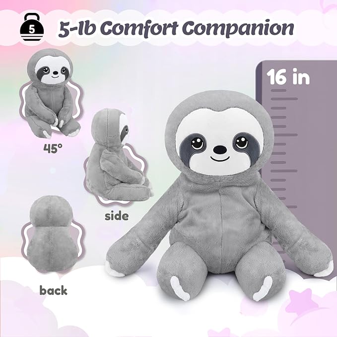 BRICHOEE Weighted Stuffed Animals, 5 lbs Sloth Plush Sensory Weighted Sloth Stuffed Animals, Cute Plush Toy Caliming Plushie Pillow Birthday Gifts for Adults Baby Kids Boys Girls