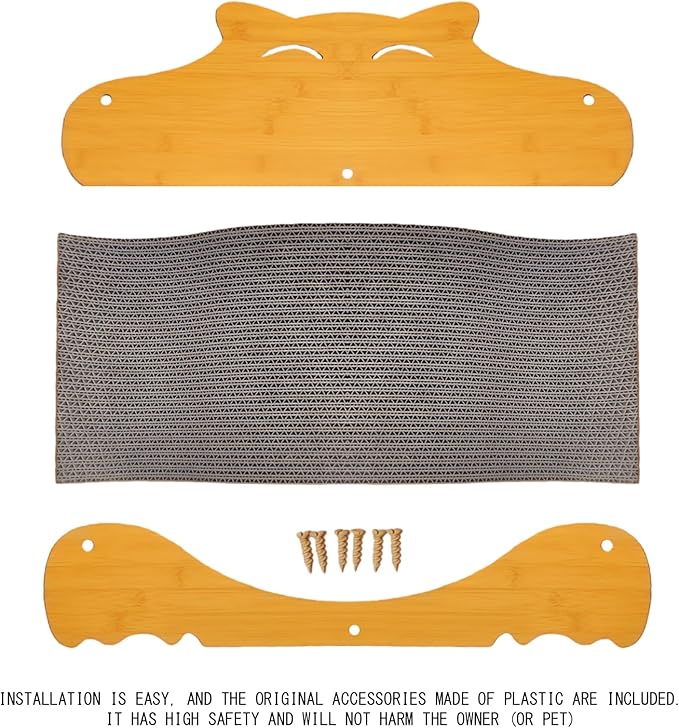 Cat Scratching Board with Natural Wood Color Sturdy Frame and Cardboard Liner, 24in x 9.5in Indoor Cat Lounger, Furniture Protection Scratching Pad, Durable