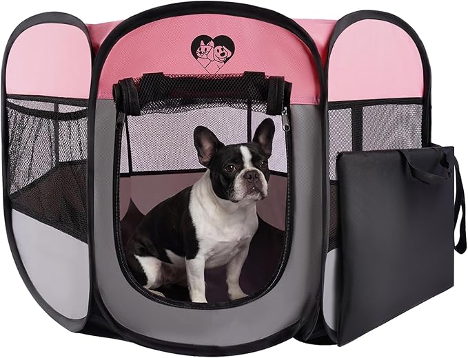 Dog Cat Playpen, Portable Foldable Dog Playpen Outdoor/Indoor Tent Crate Cage with Zipper Top Cover Door for Small Pet, Enclosed Dog Kennel for Kitten/Rabbit/Puppy