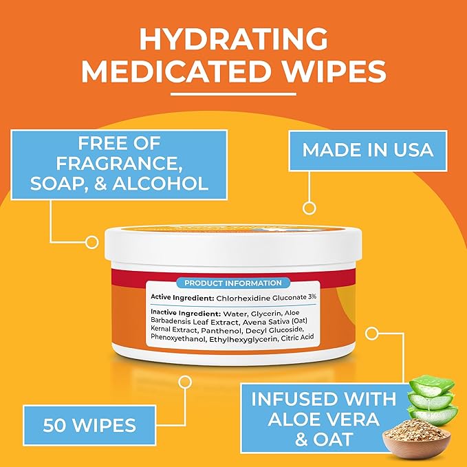 Paw Science 3% Chlorhexidine Wipes for Dogs and Cats - Cleansing Antiseptic, Antibacterial, Antifungal Wipes with Aloe for Skin Infections, Itchy Yeast Paws, Cat Acne