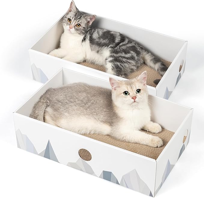 Conlun Cat Scratcher Box with 3-Layer Corrugated Pad, Heavy-Duty Double-Sided Cardboard Scratching Board & Bed, Checkered Design, for Cats, Large 2-Pack