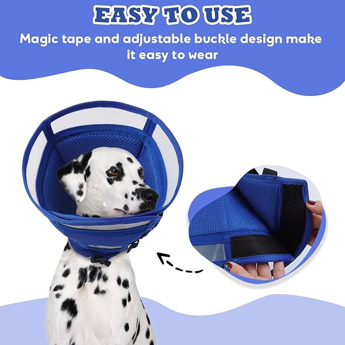 Dog Cone for Dogs After Surgery,Foldable Dog's Cone Collar,Adjustable E Collar Alternative to Stop Licking,Pet Cones for Dog & Cats,Doggy Surgery Collar,Dogs Recovery Collars & Cones,Blue,S