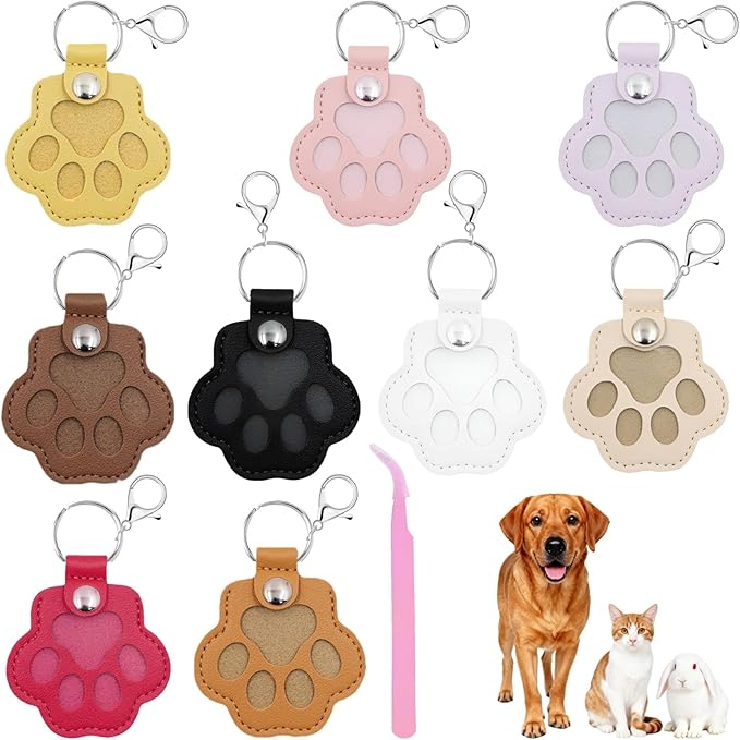 Pet Hair Storage Keychain, Dog Cat Fur Container Collector Keepsake, PU Leather Memorial Keyring, Collar Bag Charms