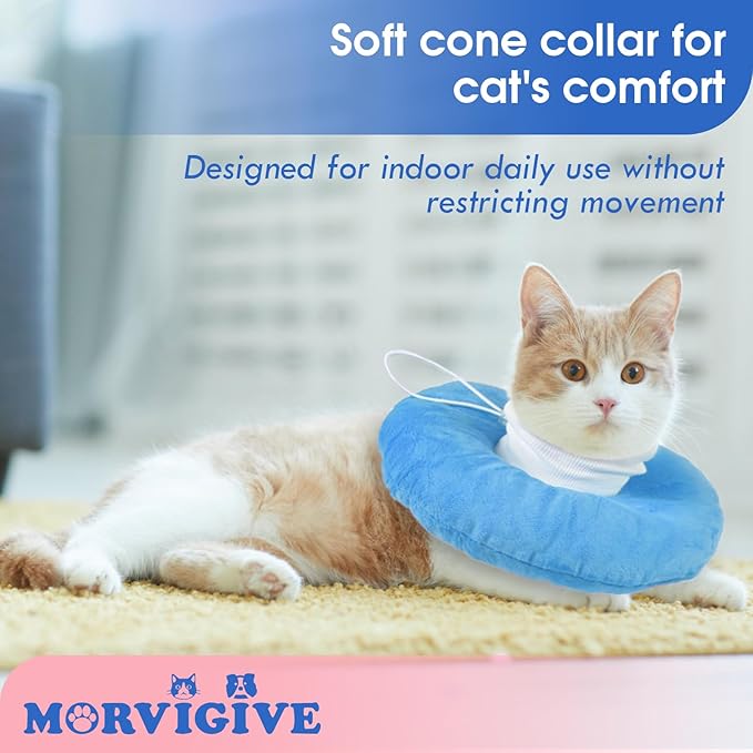 Adjustable Cat Neck Cone, Comfortable Elizabethan Recovery Collar After Surgery to Prevent Licking Wound, Ideal for Skin Disease, Deworming, Protective Pet Cone, Blue Medium