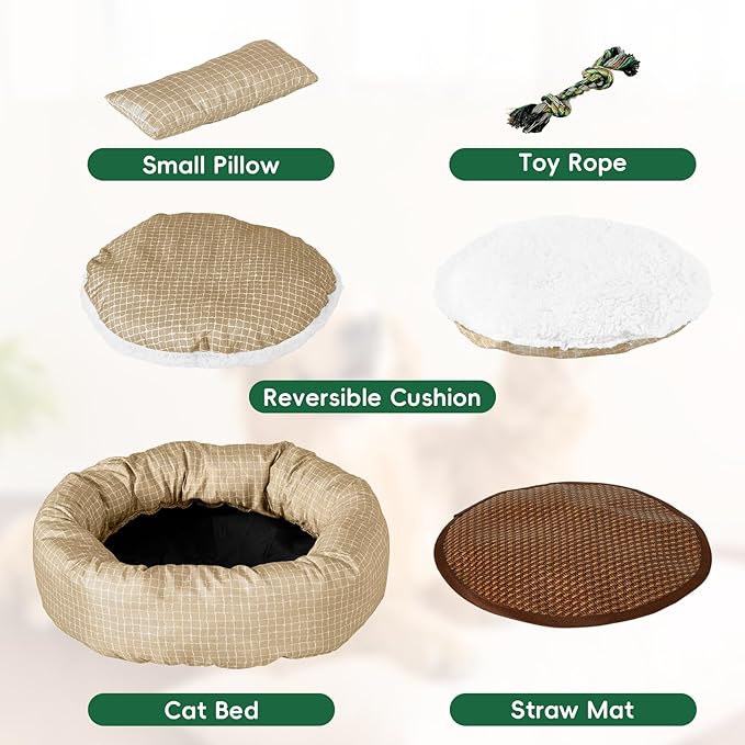 XXS Round Cat Bed 18 Inch - Washable Donut Cat Bed for Indoor Cats, Small Soft Cat Bed for Crate, Carrier, Catio, Playpen, Wall Shelve, Replacement Cushion for Cat Desk Perch, Yellow