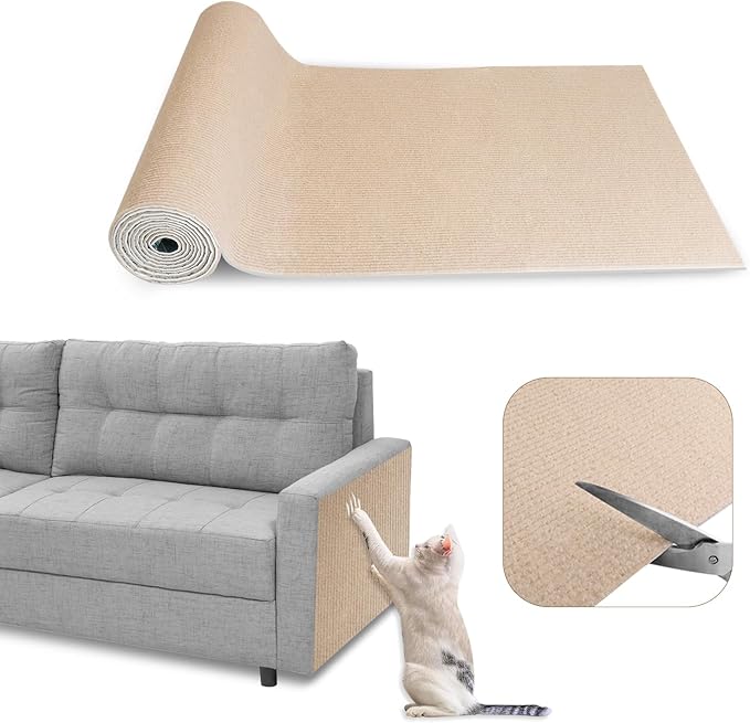 Eunice Cat Scratching Mat, Self-Adhesive Cat Scratch Carpet, Trimmable Replacement Carpet Pad for Tree Wall Cat Scratching Post DIY Couch Protector (Khaki, 78.7"x15.8")