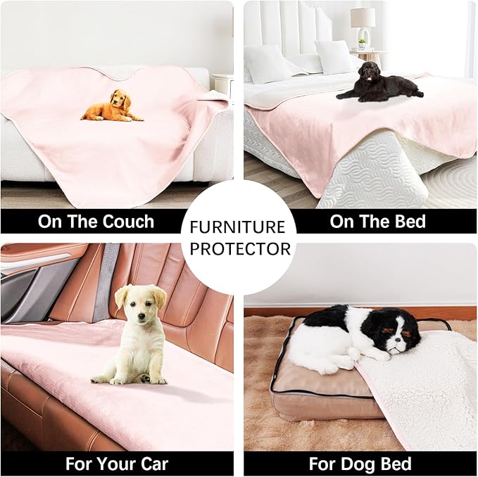 Waterproof Dog Blankets for Medium Dogs, Washable Pet Blanket for Indoor Cats, Plush Sherpa Puppy Throw Furniture Protector for Bed Couch Sofa(30"x40",M,Pink)