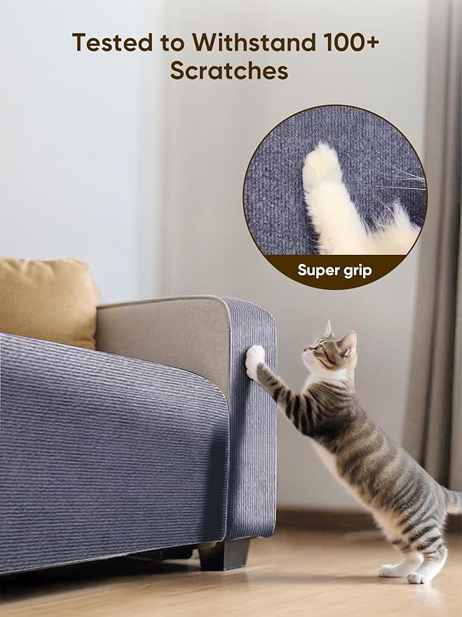 Cat Scratch Mat Furniture Protector, Eco-Friendly DIY Trimmable Self-Adhesive Cat Scratching Pad, Couch Wall Sofa Guard, Reusable Claw Scratching Protector 78.7"x15.8" (Dark Gray)