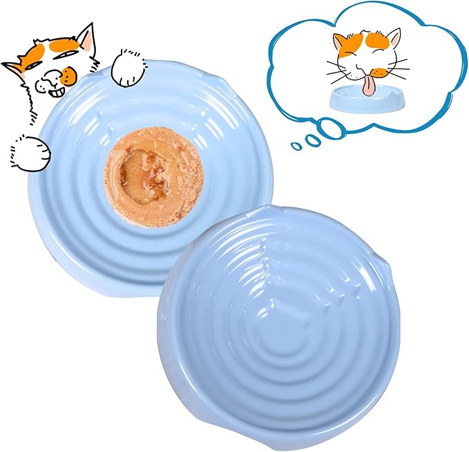 2 Pcs Whisker-Friendly Cat Food Bowl, Melamine Shallow & Wide Cat Bowl for Indoor Cats,Relieves Whisker Fatigue,Non-Slip Cat Dish for Wet and Dry Food (Blue*2, 6.3")