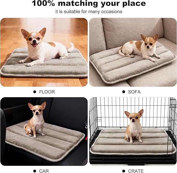 Dog Crate Pad, Ultra Soft & Anti-Slip Kennel Mat, Secure Fit for Metal Crates & Dog Cages, Washable Cozy Bed for Small Medium Large Dogs Light Brown, S(23"*14"*1.5")