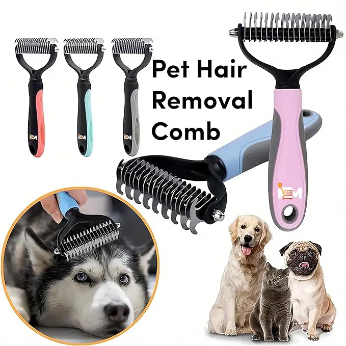 2-Sided Dematting & Deshedding Comb for Dogs & Cats – Undercoat Detangler Brush for Shedding, Matted Hair & Fur Remover Tool, Ergonomic Handle for Stress-Free Pet Grooming (Orange)