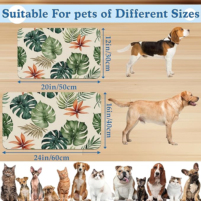Boho Tropical Palm Pet Feeding Mat–Christmas Stocking Quick Dry Absorbent Dog Cat Food Mat, Non Slip Waterproof Bowl Placemat for Messy Eaters, Pet Accessories for Floors 12"x20"