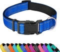 Reflective Dog Collar, Adjustable Soft Neoprene Padded Nylon Pet Collars with Buckle for Large Dogs, Navy Blue,L