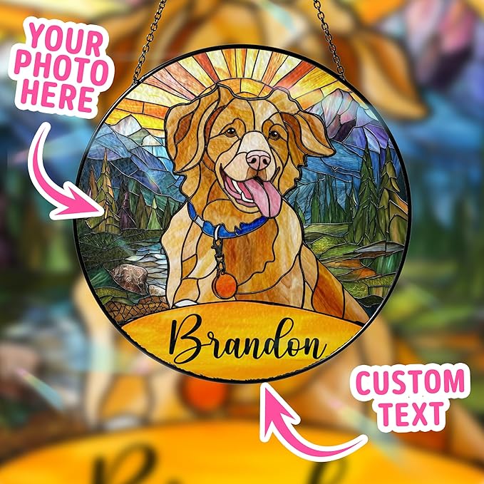 Custom Cat Portrait Art Suncatcher Stained Glass Window Hanging Remembrance Gift Indoor Decor Dog Bereavement Keepsake Loss of Pet Sympathy with Name Date Portrait