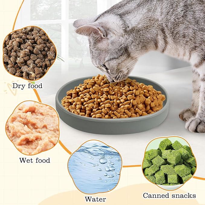 BNOSDM Silicone Dog Food Plate Shallow Dog Bowl Flat Cat Dish 2 Pack Small Puppy Plates for Small Dogs and Cats Whisker Fatigue Pet Feeding Bowls for Dry and Wet Food (Light Brown)