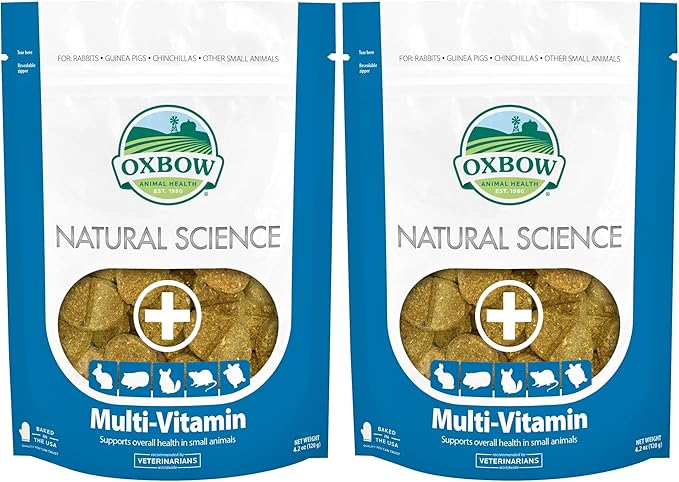 Oxbow Natural Science Multi-Vitamin,High Fiber Supplement for Rabbits & Guinea Pigs,Made with Timothy Hay,Multi-Pet Households,Omega 3 & 6 Fatty Acids,Made in USA,4.2 oz Bag,(Pack of 2)