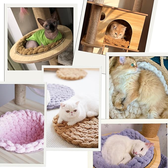 Cat Self-Warming Knitted Bed Mat, Extra-Soft Warm Round Washable Pads Cushions for Indoor Kittens & Kitty Small Pets Cat Trees (Pink,X-Large)