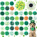 50 Pieces St Patricks Day Dog Collar Flowers Bulk Green Shamrocks Leprechauns Dog Charms Grooming Accessories Bowtie Flower for Puppy Cat Collar Attachment Embellishment Irish Party Costume