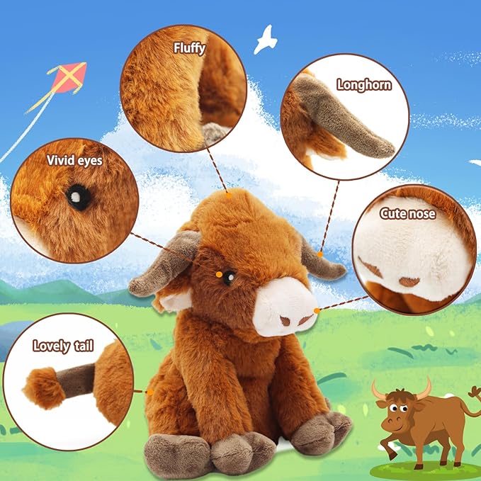 Highland Cow Dog Toy, Squeaky Dog Toys Stuffed Plush Puppy Toy, Interactive Gifts for Small Large Dogs