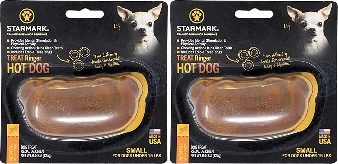 Starmark Treat Ringer Hot Dog Toy for Small Dogs (Pack of 2)