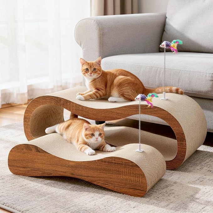 Simple Delxue 2 in 1 Cat Scratcher for Indoor Cats, Large Cardboard Cat Scratcher, 100% Recyclable&Reversible Scratching Pads Prevents Furniture Damage