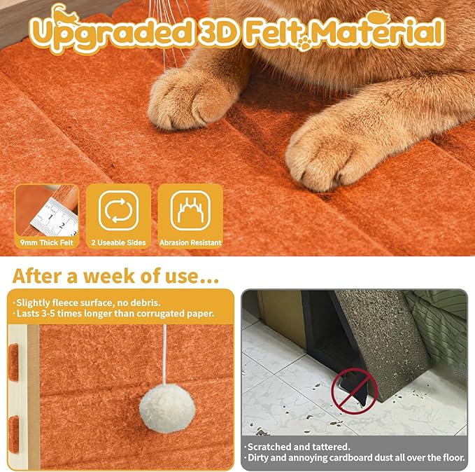 Cat Scratcher with Ball Toy Foldable Cat Scratch Pad Felt Triangle Scratchers for Indoor Cats Large Cat Scratching Board Mat Cats Scratch Furniture Protector Kitten Toys Orange