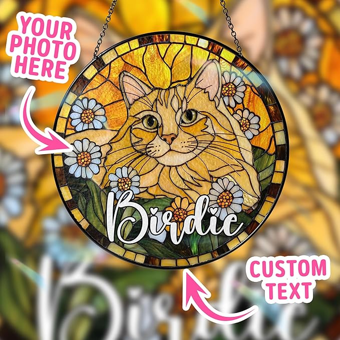 Custom Dog Portrait Art Suncatcher Stained Glass Remembrance Gift Pet Indoor Decor Window Hanging Dog Cat Bereavement Keepsake Loss of Pet