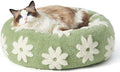 LE SURE Shown on TV Donut Cat Beds for Indoor Cats - Round Small Dog Bed Calming Gift for Pets, Cute Modern Home Decor Beds with Jacquard Shaggy Plush & Anti Slip Bottom, 20 Inch, Green