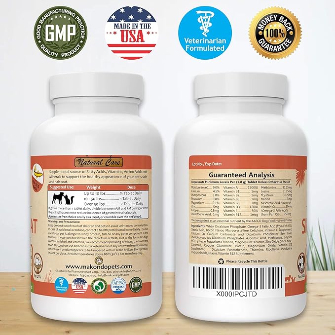 Skin and Coat Supplement with Fish Oil and Omega 3 for Dogs and Cats - Dog Itch Relief Pet Supplement for Shedding, Dry Itchy Skin and Allergies - Dog Allergy Treatment Vitamins (60 Tabs)
